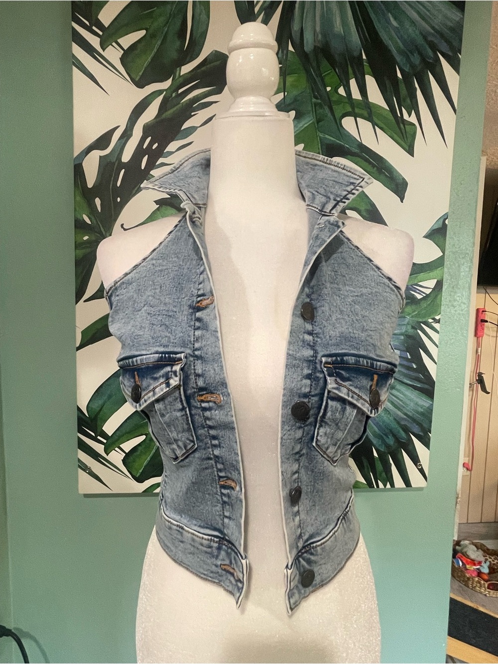 Love Trends Light Wash Denim Halter Vest - Light Blue